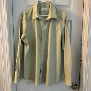 Calvin Klein Sage Green Square Extra Fine Cotton Dress Shirt Non iron Size XL